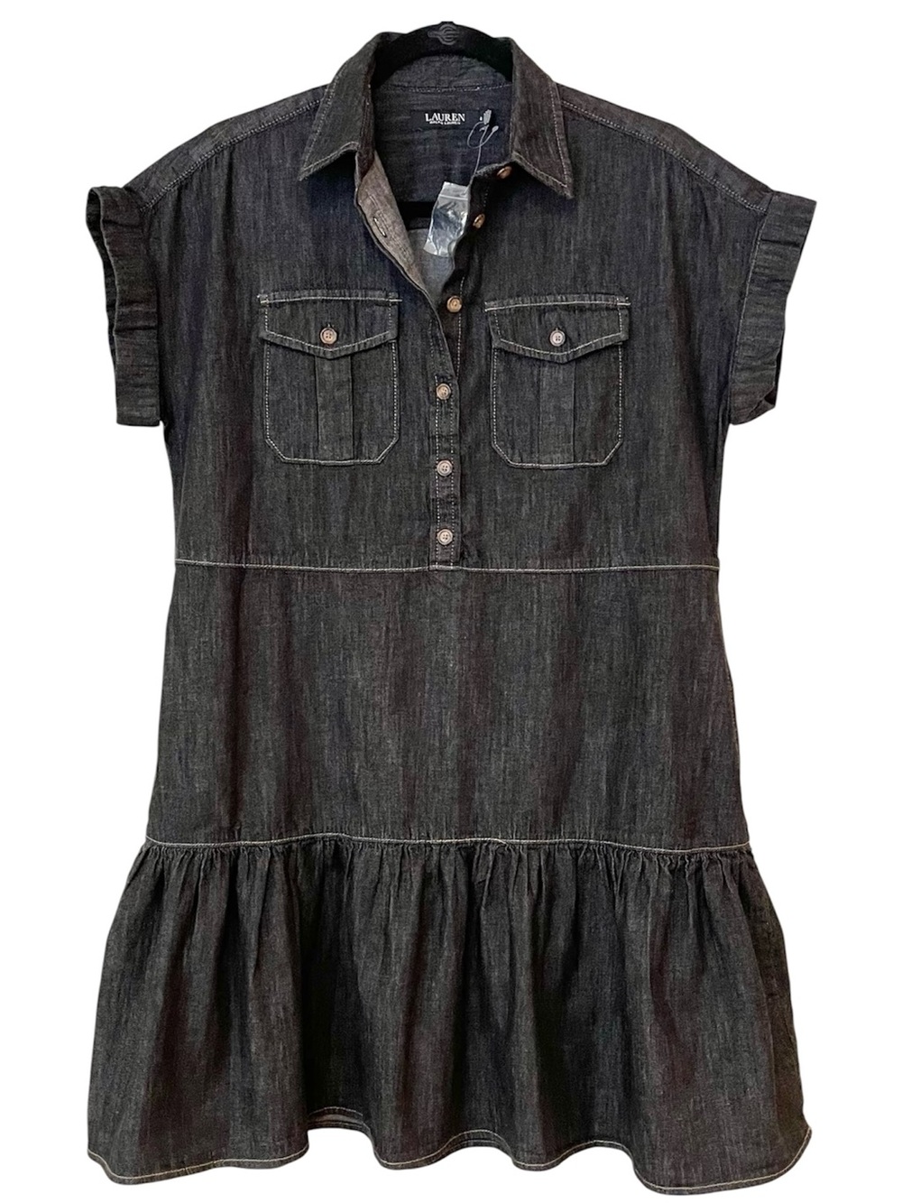Lauren Ralph Lauren Polo Mini Dress 4 Black Wash Chambray Cotton Preppy Western